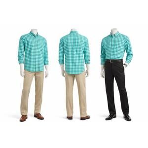 LL Bean Men’s Shirt 2XL Green White Blue Plaid Button Down Long Sleeve Cotton Pr